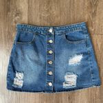Forever 21 Distressed Denim Mini Jean Skirt Button Up Photo 5