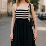 ZARA NWT Knit Striped Black Midi Dress - Size S Bloggers Fave Photo 0