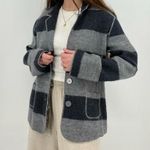 vintage 100% wool striped button down blazer jacket gray black size L Size L Photo 4