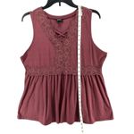 Torrid Babydoll Top Womens 1XL Dusty Rose Textured Jersey Lace Up V Neck Boho Photo 7