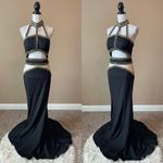 Jasz Couture  | Black Beaded Halter Cutout Gown Sz 10 Photo 1