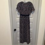 Max Studio Navy Floral Print V Neck Short Sleeve Maxi Dress S Photo 10