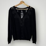 City Chic  Black‎ Lace Trim Crystal Button Cardigan Medium V-Neck Knit Sweater Photo 1