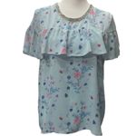 Juicy Couture Blue Floral Ruffle Rhinestone Jewel Neck Blouse Size M Vintage Photo 1