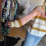 Boutique Stripe V-Neck Balloon Sleeve Pullover Sweater Size Mediujm Photo 2