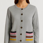 Boden Gray Striped Cuff Pocket Cardigan – Size US 8 (UK 12) Photo 0