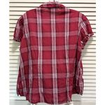 st. john's bay  Red/White Plaid‎ Short Puff Sleeve Button Up Blouse Size XL Photo 3