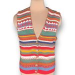 Vintage 90s Knit Sweater Vest Striped Multicolor Button Front Small Rustic Boho Red Photo 10