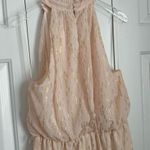 AQUA Halter Belted Mini Dress Ruffle Neck Sleeveless Lined Peach-Pink Gold XL Photo 6