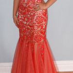 Panoply 44236 Prom Dress Women Size 12 Lace Overlay Tulle Trumpet Mermaid Glam Photo 0