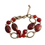 Premier Designs Vintage Caliente Bracelet Antique Gold Brass Tone Dark Red 7.25" Photo 2