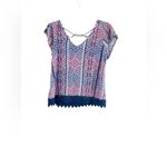 Pink Rose Large Blue Pink White Geometric Top Photo 9