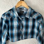 Helix  | Blue Plaid Cropped Button Down Long Sleeve Size XL Photo 3