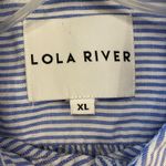 Lola River Women's Blue White Striped Ruffle Sleeve Button Photo 4