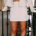 Le lis Star Print Suede Mini Skirt Tan Cream Size Small Photo 0