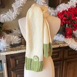 Bongo Crochet Acrylic Cream Winter Scarf with Green Accent Womens Girls Photo 1