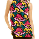 Jude‎ Connally Shirt Women Large Green Purple Floral Jersey Macy Mock Neck Boho Photo 0