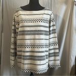 J. Jill Top Sz XL White Black Barley Textured Knit Boatneck Stretchy Long Sleeve Photo 1