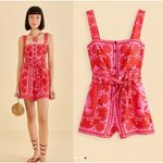 Farm Rio Jungle Scarf Romper Red Linen Blend Size Medium Photo 1