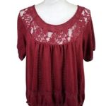 Free People Burgundy Lace Yoke Short Sleeve Crochet Knit Top Womens Size S Photo 0