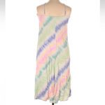 ZARA  Satin Effect Rainbow Pastel Tie Dye Midi Dress Size XL Photo 1