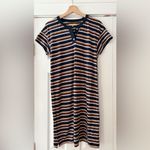 Madewell Striped Navy Orange Pink Henley Dress NWT Size Small Hemp Cotton Blend Photo 5