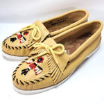 Minnetonka  Womens Sz 5.5 Leather Beaded Thunderbird Fringe Moccasin Loafers Photo 0