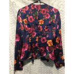 Arden B Floral Print Open Front Blazer Jacket, Pink Orange Roses, S Photo 3