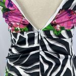 Cache Vintage Y2k  Strapless Maxi Dress Floral Zebra Print Ruched Formal Gown‎ 2 Photo 9
