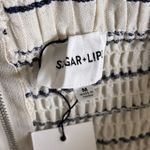 Sugar + Lips Strapless Jumpsuit Romper White Navy Linen Blend Medium Wide Leg Photo 7