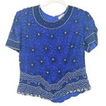 Adrianna Papell Womens VTG Vintage 100% Silk Flower Beaded Party Evening Top M Photo 0