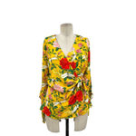 Betabrand Perfect Blouse Wrap Top in Dragonfly Floral Print Yellow Size Medium Photo 2