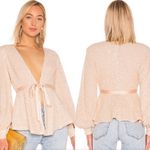 Revolve Michael Costello Sequin Cream Longsleeve Tie Blazer Size: XS Photo 0