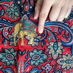 Gold Elephant Floral Silky Scarf, Decorative Purse Scarf Blue Photo 1