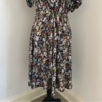 MikaRose Fit Flare Midi Dress 1X Floral Navy Blue Orange Flower Boho Bloomcore Photo 4