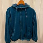 Vintage 90’s oversized quilted aqua velour hooded soft jacket pockets FUDA Sport Blue Size L Photo 0