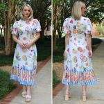 Alemais Theo Midi Dress Tropical Print Linen Cotton Puff Sleeve Size 0 NWT White Photo 15