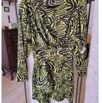 Rent the runway size 4 low cut ronny kobo zebra print green dress ruffle animal Photo 4