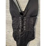 Tinibikini Womens One Piece Swimsuit Black Stretch Plunge Neck Lace Up Strap S Photo 1