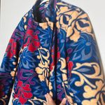 Vintage YaZhuang Floral Blue Tan Red Front Pocket Blazer Long Jacket Size Large Photo 6