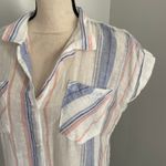 Thread Supply Striped Linen Cotton Button Up Shirt Small Blue Courier‎ Oversized Photo 3