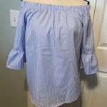 Roommates Womens Size Medium Blue White Striped Off The Shoulder Top Blouse NEW Photo 0