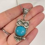 Silver Tone Turquoise Owl Pendent Necklace Photo 2