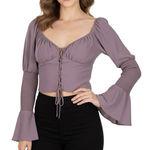 Pink Off Shoulder Bell Sleeve Top Lace Up Cottagecore Womens Size S Puteria XO Photo 0