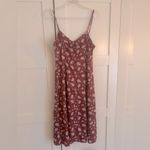 Burgundy Midi dress with floral print, high leg slit, babydoll top, size small Red Photo 2