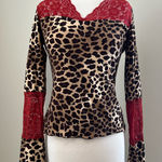 Bisou Bisou Cheetah Print Red Laced Top Photo 0