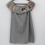 Main Strip Off the Shoulder Embroidered Dress Striped Grey White Floral Large Photo 1