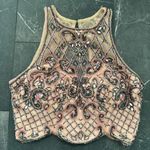 Sherri Hill Cropped Halter Top Embroidered Beaded Pink Grey Prom Bollywood Sz 8 Photo 0