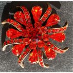 Unsigned Crimson red rhinestone starburst glimmer and shine brooch Red Photo 2