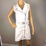 H&M Divided White Denim Moto Zip Buckle‎ Strap Bodycon Dress Sz 8 Biker Party Photo 1